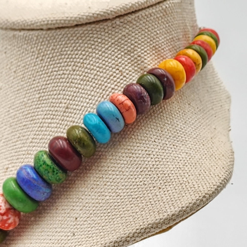 Statement Multicolor Graduated Howlite Disc Necklace Sterling Silver Clasp 22" - Picture 5 of 7